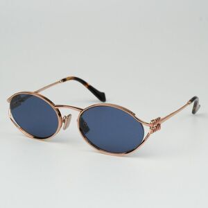 NEW Miu Miu Pink Gold Dark Blue Oval Sunglasses